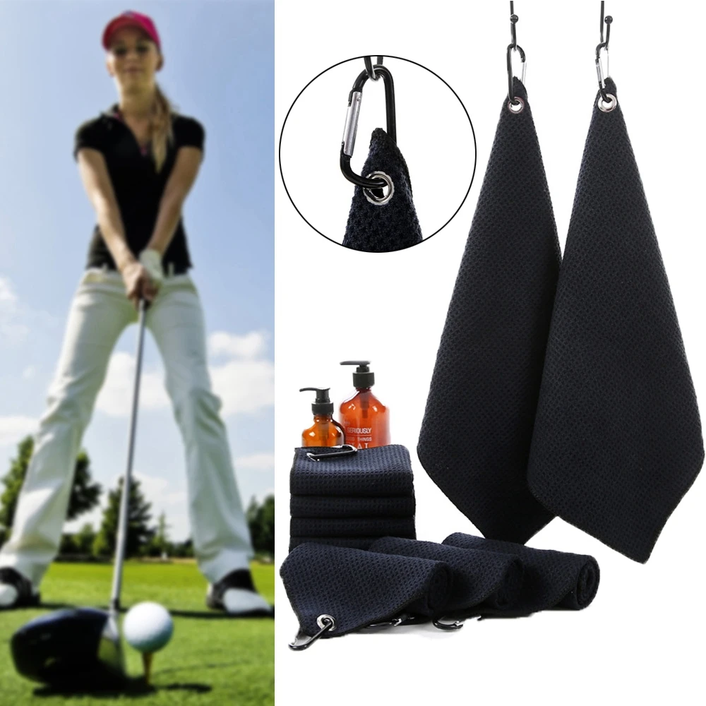 S Golf Towel With Carabiner Hook Cleans Clubs