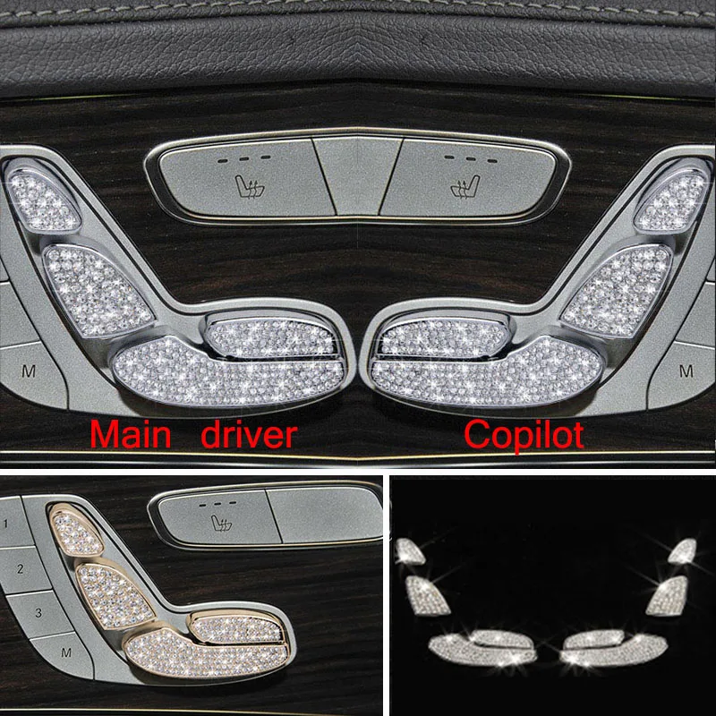

For Mercedes-Benz E Class W213 2017-2020 Crystal Style Car Front Seat Adjust Button Trim Cover Car Interior Accessories