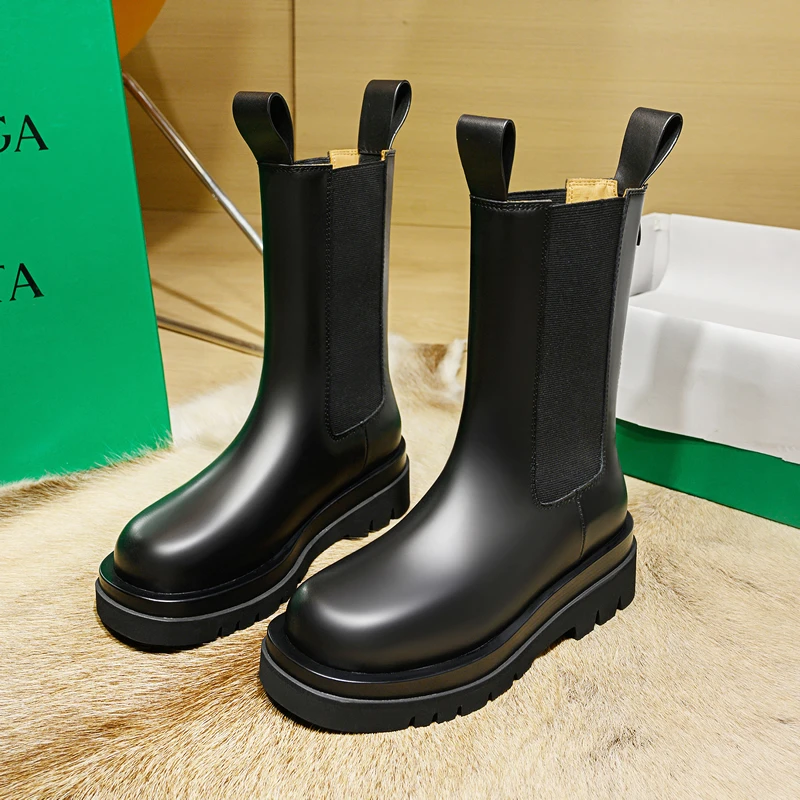 

Thick-soled Chelsea Boots Women 's Short Boots Mid-tube Boots -soled Boots Women 's Cool Boots Green Winter Botas Mujer