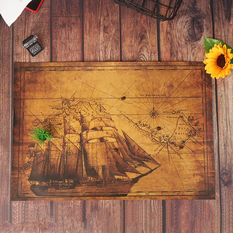 

50.5*35cm Ancient sailing ship nautical line kraft poster retro bar cafe home decoration