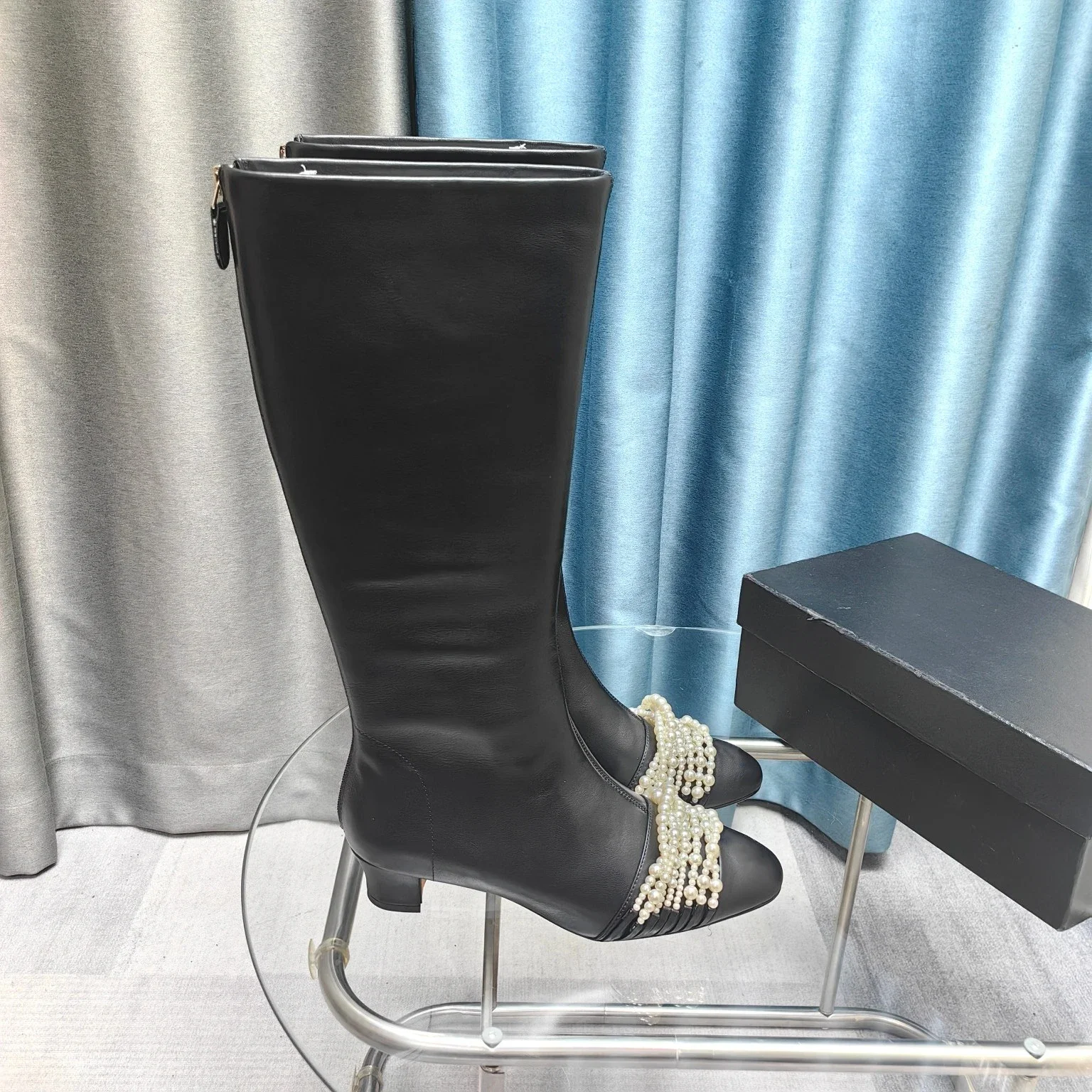 Новая обувь Женские сапоги из натуральной кожи Сапоги до колена на среднем