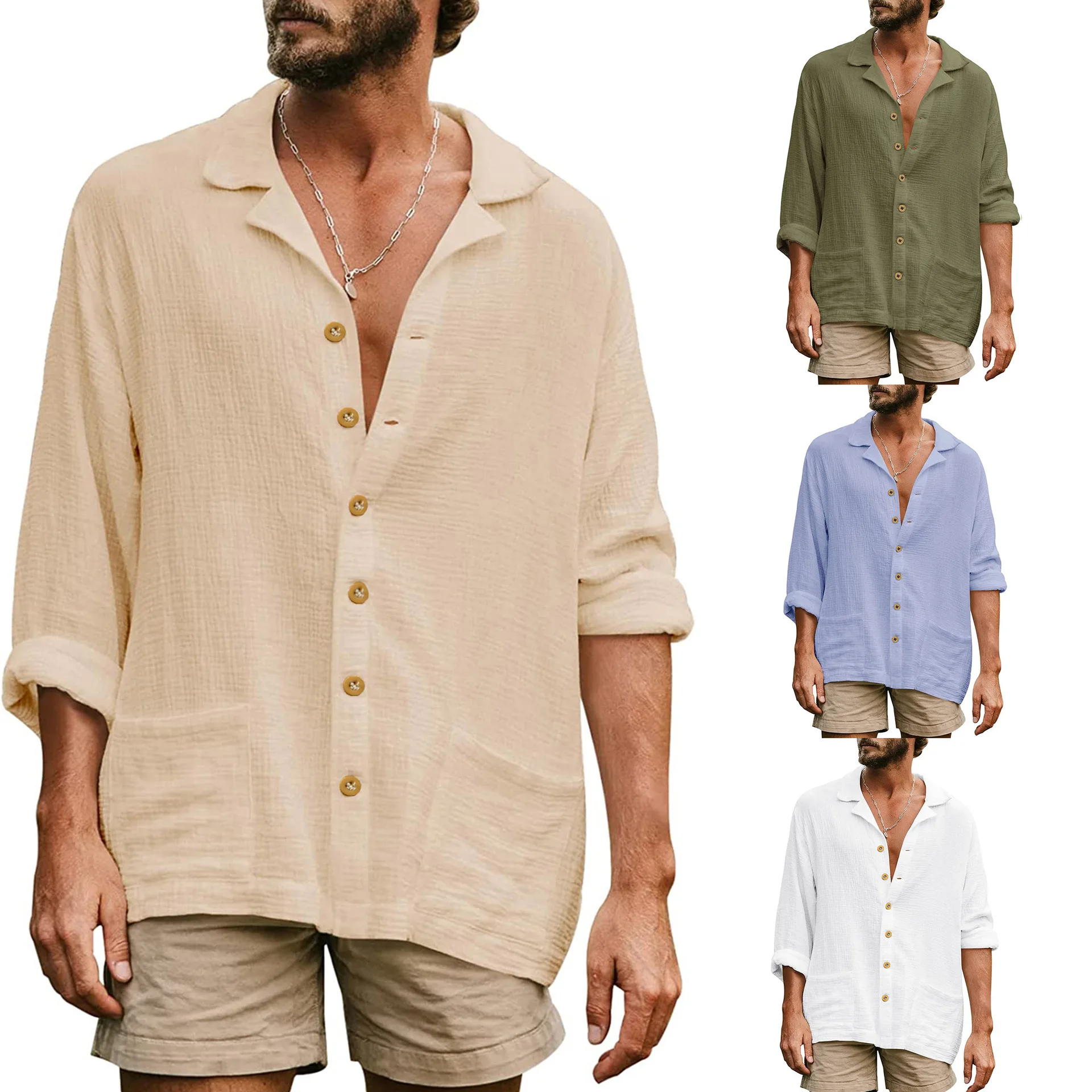 

2023 Autumn Men's Loose Large Casual Polo Collar Long Sleeve Shirt Solid Comfortable Shirt free shipping items for men