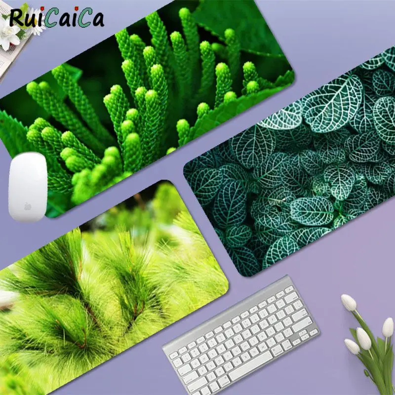 

Коврик для мыши и клавиатуры RuiCaiCa, большой офисный коврик с зелеными растениями, нескользящий, для компьютера и ноутбука