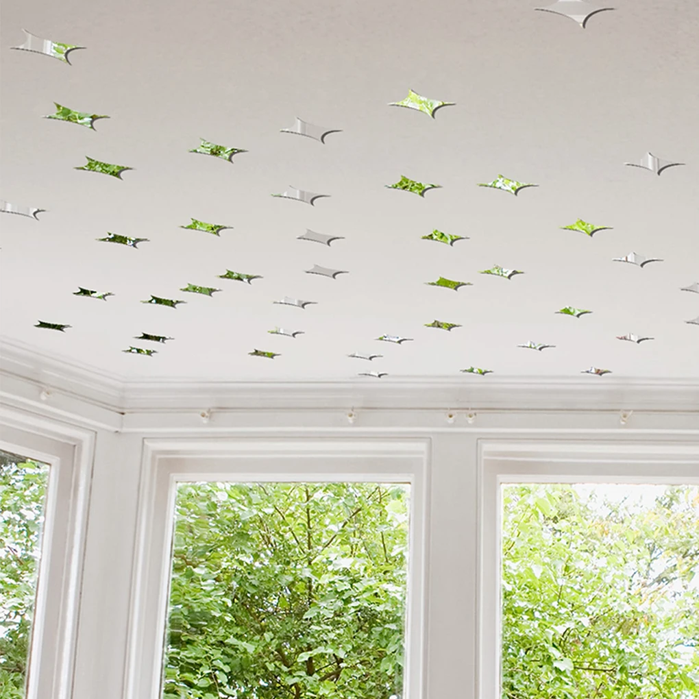 Зеркальные настенные стикеры со звездами наклейки сделай сам на потолок гладкая