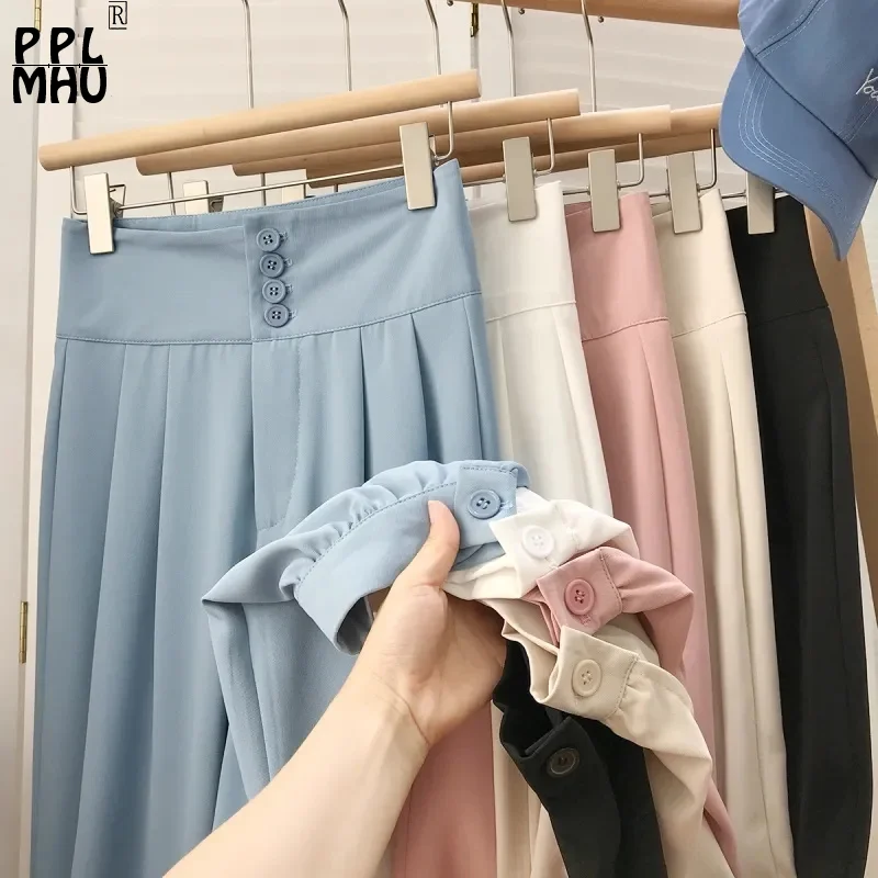 

Candy Colors High Waist Banded Pants New Summer Thin Loose Casual Harem Pants Women Korean Fashion Ankle Capris Suit Trousers