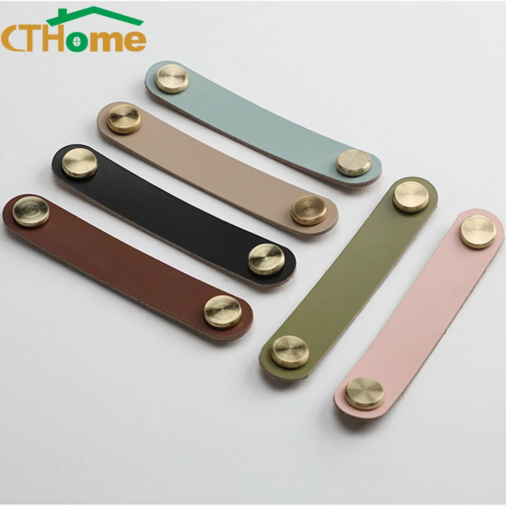 

New 96mm Leather Cabinet Handles Door Knobs and Desk Drawer Pulls Kitchen Accessories Cupboard Bedroom Decor Muebles for Dresser