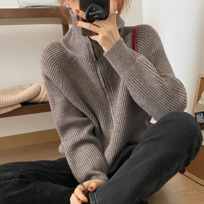 

OL Outwear Tops Solid Sweater Women New Autumn Winter Elegant Lapel Thick Warm Knitted Cardigan Female Sweaters
