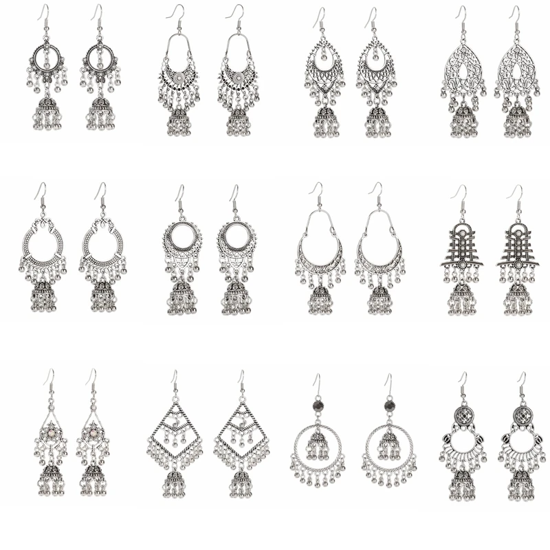 

Ethnic Silver Color Dangle Earrings for Women Alloy Geometric Bells Dangling Tassel Earrings Vintage Fashion Girls Jewelry Gifts