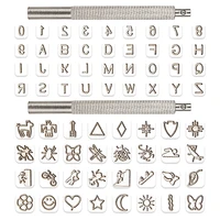 70 pcs leather craft stamping tool set of 26 metal letters alphabet 10 numbers stamps and 32 patterns stamps 2 handles