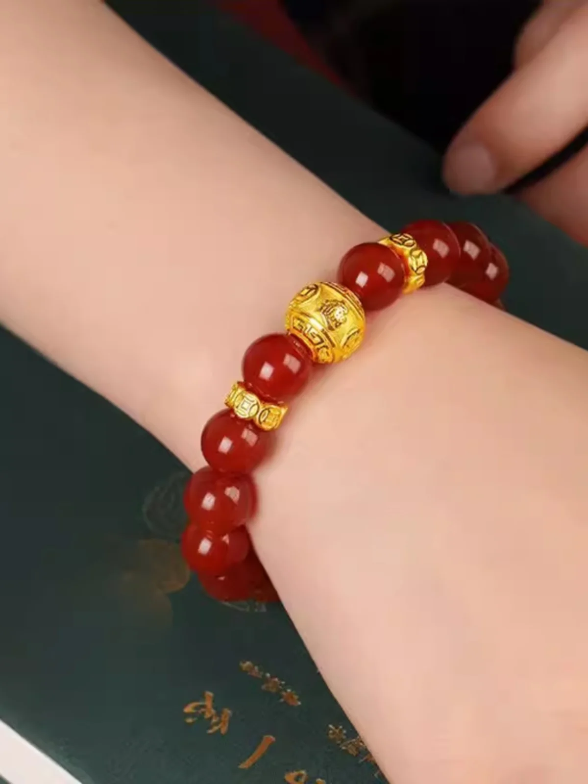 Древний золотой браслет Lucky Jinbao с круглыми бусинами-разделителями бусинами