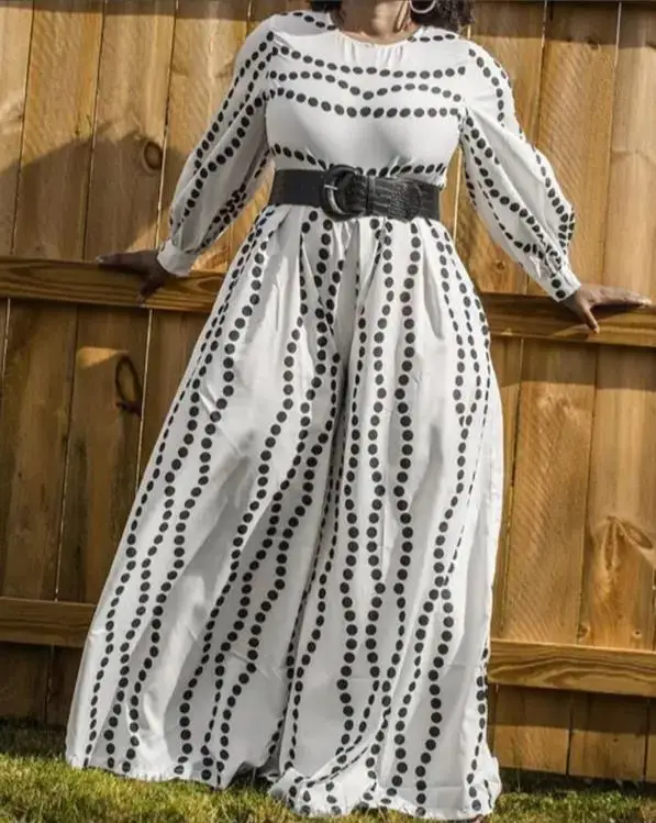 

Casual Women Oversize Polkadot Print Lantern Sleeve Maxi Dress Women Spring Dress Autumn New 2022 Office Lady Long Sleeve Dress