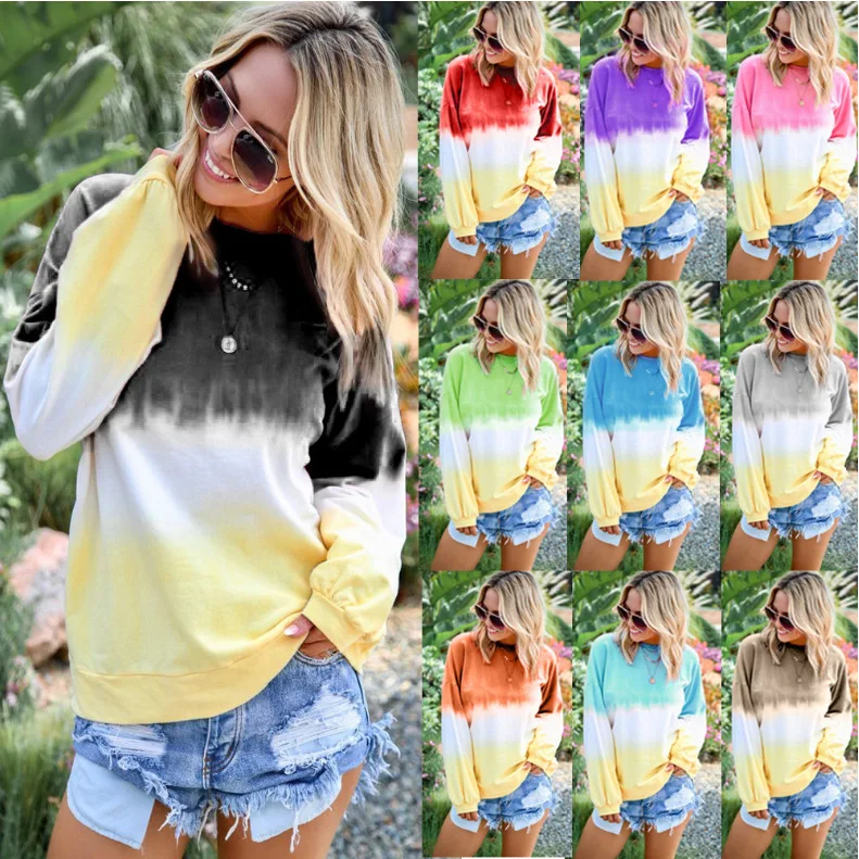 

2023 Autumn/Winter Women's Sweater EBay Hot Top Rainbow Gradient Print Long Sleeve Sweater