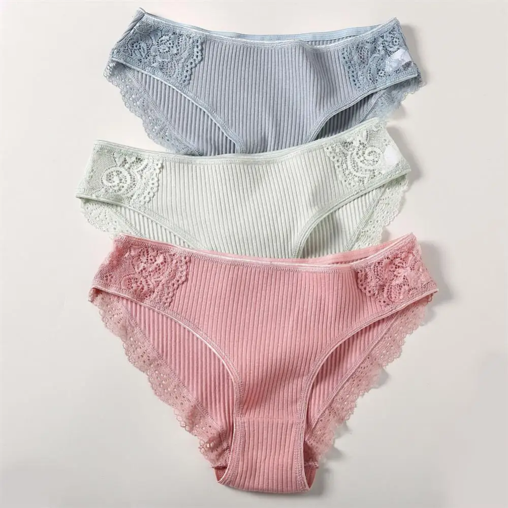 M-2XL Women Fully Threaded Cotton Underwear Seamless Panties Sexy Lace Female Breathable Solid Color Underpants Girls' Lingerie