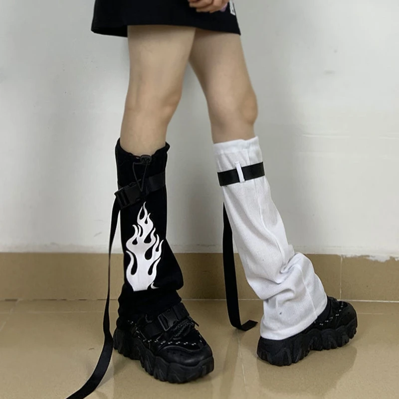 Punk Gothic Leg Warmer Fire Printed Foot Cover Leg Sleeve Long Socks Party Sports Casual Stockings 37JB