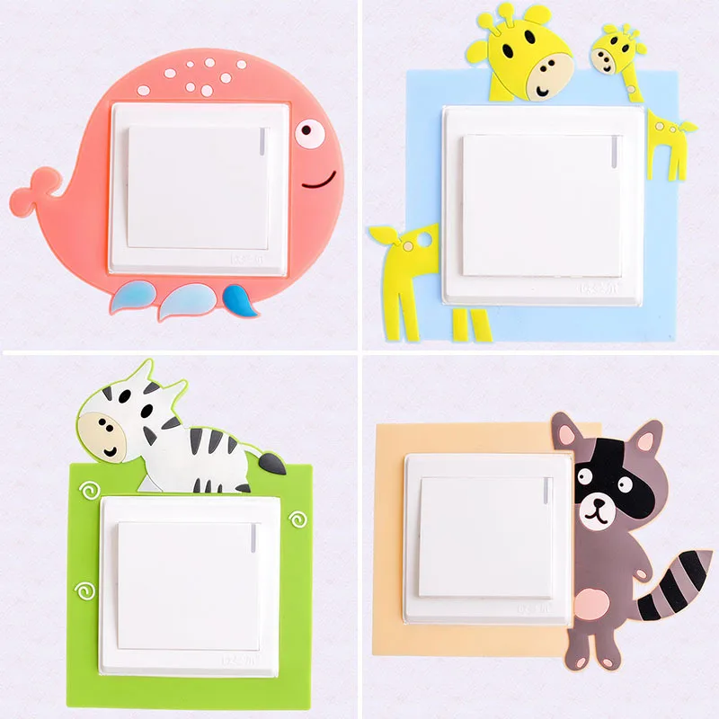 

Children Bedroom Switch Stickers Home Decoration Silicone Switch Covers Kawaii Cartoon Animals Switch 3D Stickers