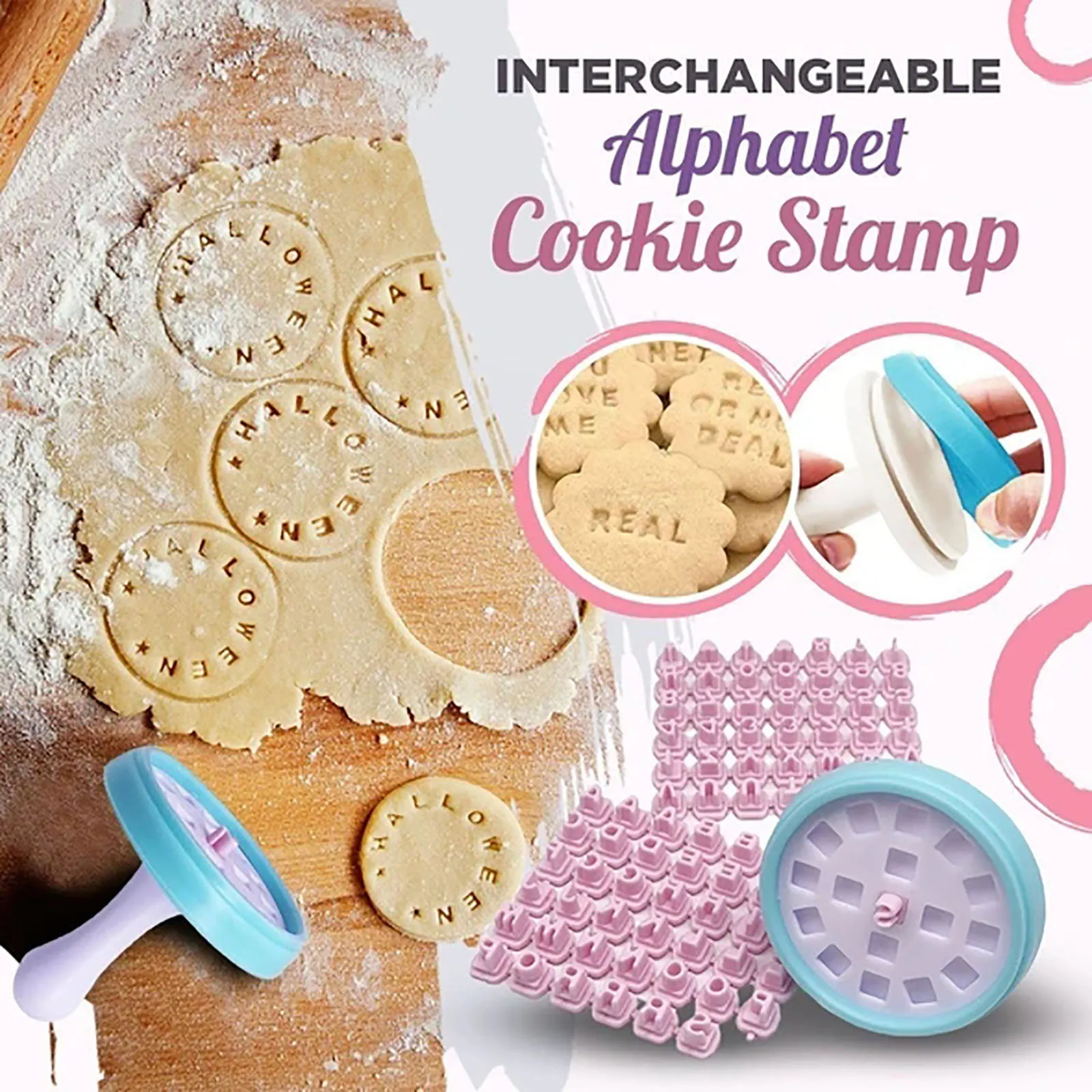 

Interchangeable Alphabet Cookie Stamp Set English Alphanumeric Seal Cookie Mold Cookie Stamp DIY Baking Bakeware Decoration Tool
