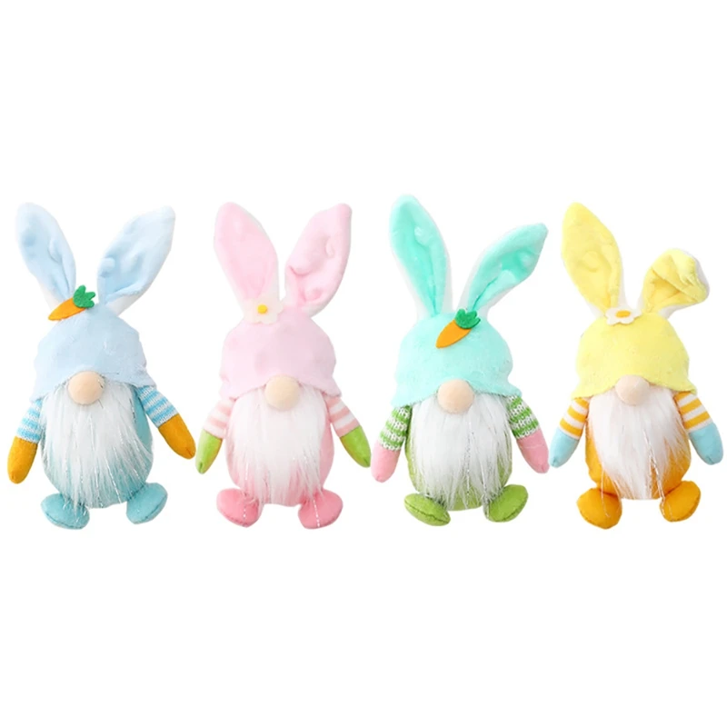

4 Pcs Easter Bunny Gnome Handmade Swedish Tomte Rabbit Plush Toy Hanging Faceless Doll