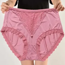 Bragas extragrandes de encaje para mujer, ropa interior Sexy de cintura alta, pantalones cortos triangulares transpirables ultrafinos, 65 150kg (2)