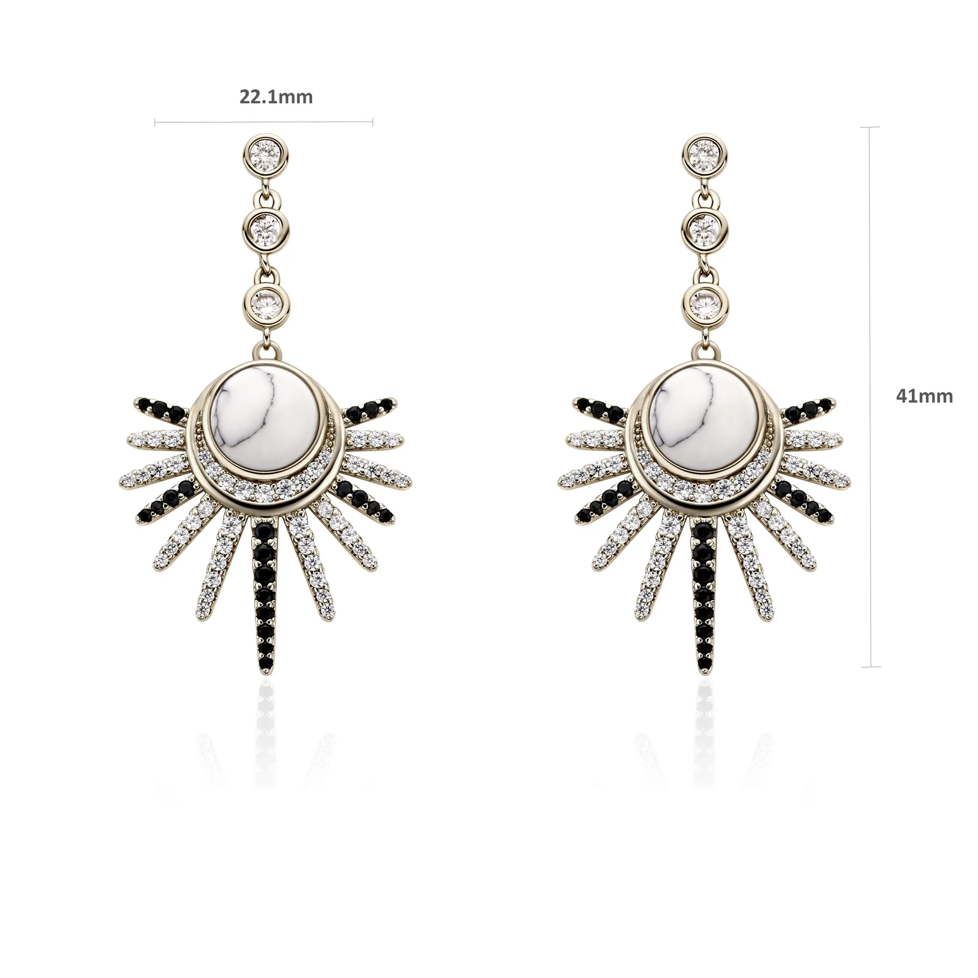 Boucles d'oreilles de styliste français en pierre de pin blanche et noire, Nano, plaqué or de haute qualité pour femmes, bijoux de scène de fête de luxe