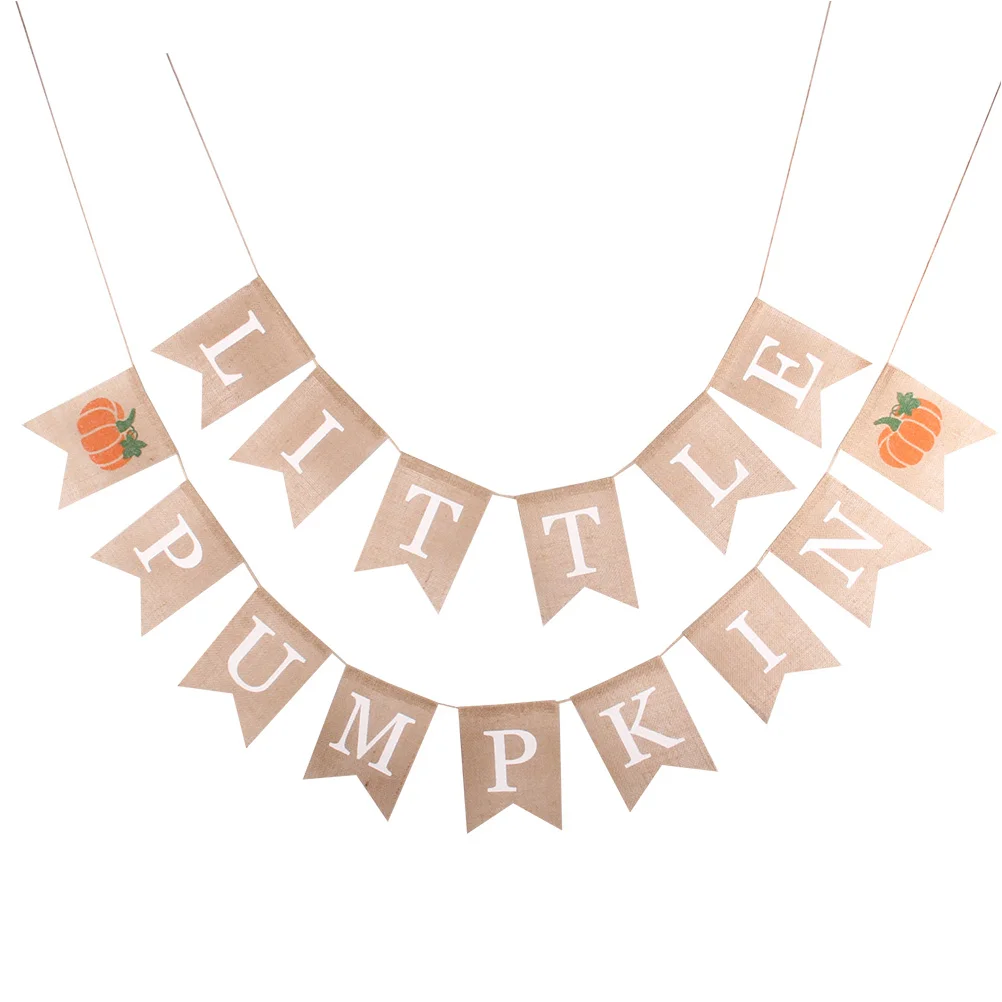 

1pc Banner Linen Letter Creative Pumpkin Hanging Flag Banner Burgee Garland Party Supplies for Thanksgiving