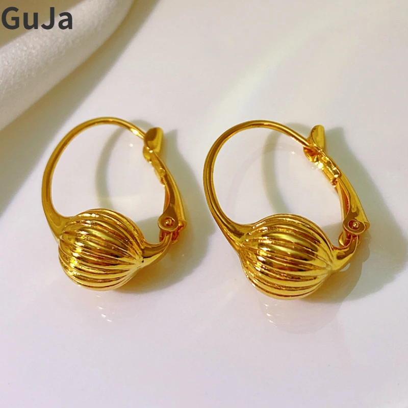 

Modern Jewelry Personality Design Metallic Gold Color Ball Hoop Earrings For Women Girl Gift Hot Sale Fashion Accessories