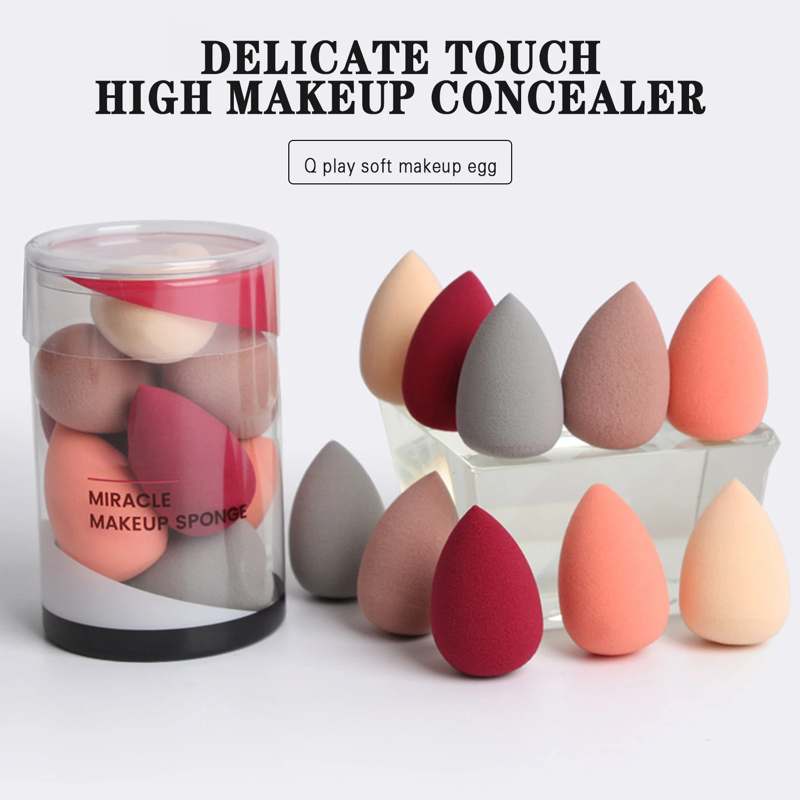

10pcs Beauty Egg Washable Canned Mini Puff Makeup Eggs Powder Puff Reusable Dry/wet Use Air Cushion Puff For Liquid Foundation
