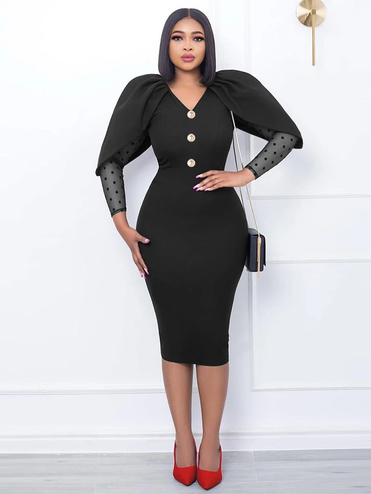 

Autumn Black Midi Dress Chic And Elegant Patchwork Lace Long Sleeve Bodycon Casual Woman Dress Clothing 2023 New Arrivals Robe