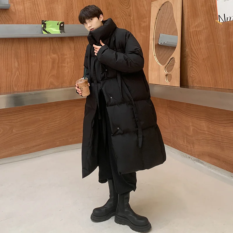 Winter Jacket Men Warm Fashion Oversized Black Thickened Long Coat Men Streetwear Korean Loose Down Jacket Mens Thick Overcoat