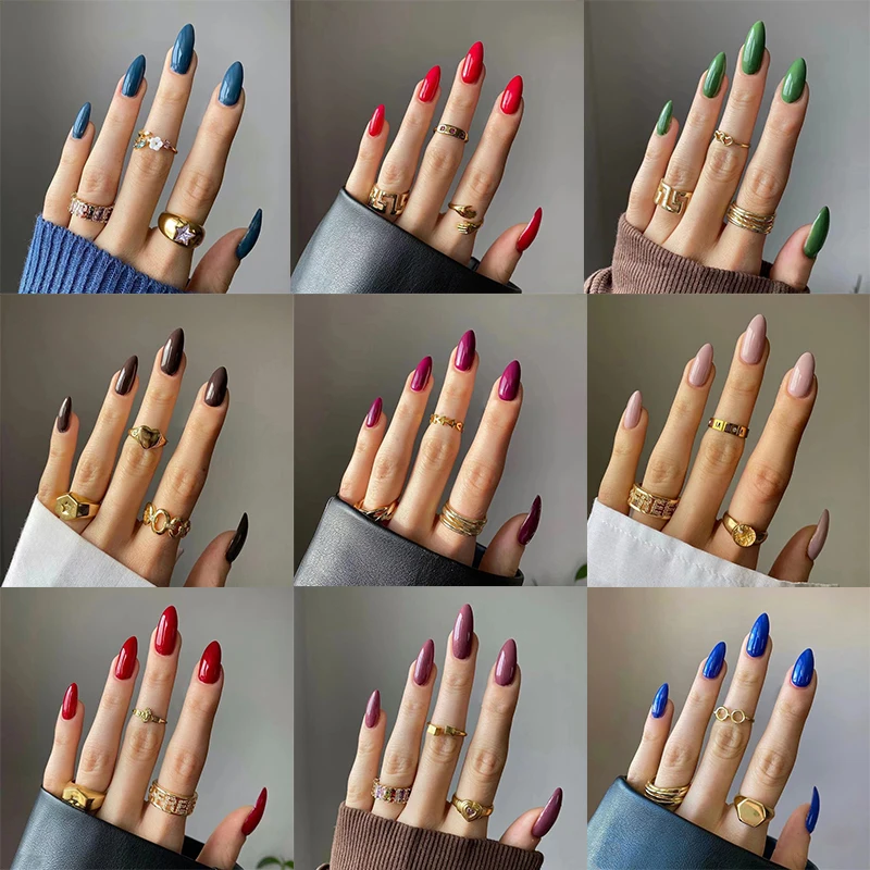 

24pcs Fake Nails Almond Type Nail Wearing Medium And Long Collection Solid Color Nail Pieces False Nail Enhancements Manicure