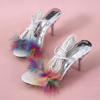 women gladiator fur sandals 2022 woman cross plush ankle straps high heels summer ladies casual footwear female shoes plus size