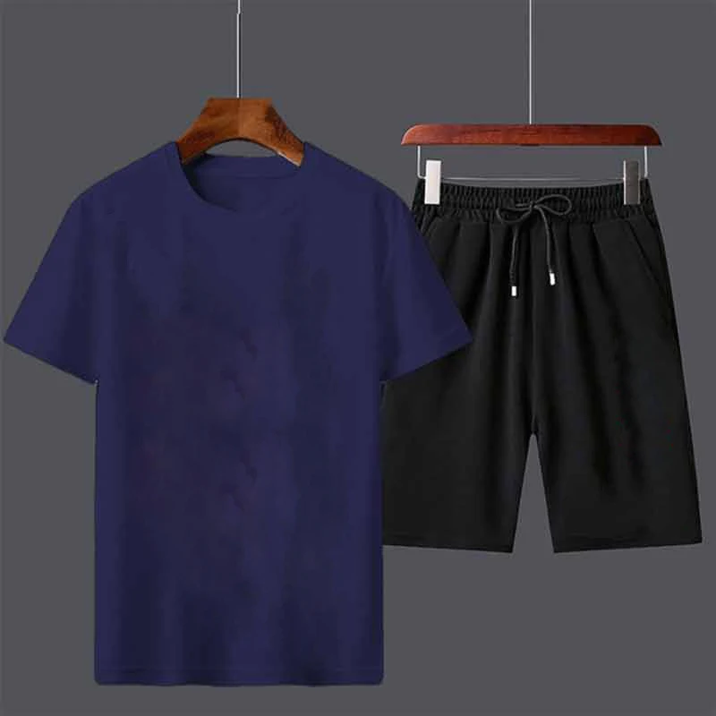 Men's Sportswear Solid Color Pants And Black Shorts Summer Beach 2 Pieces Sets Breathable Soft Simple T-shirts