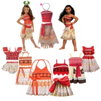 princess moana vaiana costume children clothing dresses disney girls vestidos summer straps backless dress for kids outfit wig