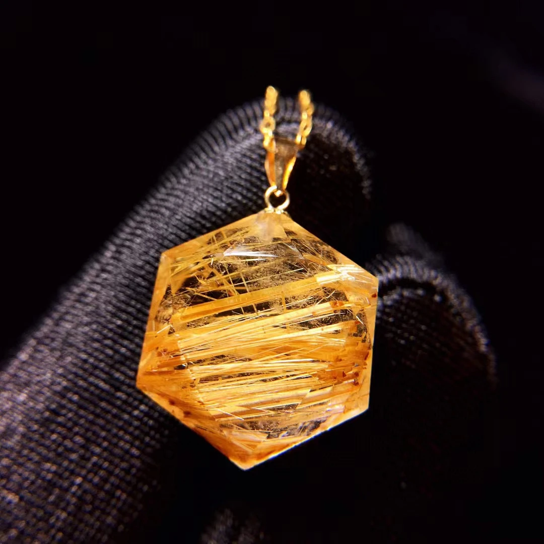 

Natural Gold Rutilated Quartz Pendant Yellow Rutilated Necklace 16.5*14.5*7.4mm Jewelry STAR OF DAVID Women Men Brazil AAAAAAA