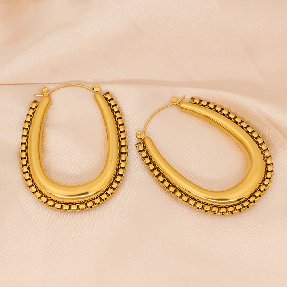 

Stainless Steel Hyperbolic U-Shape Hoop Earrings Prevent Allergy 18 K Gold Plated Women Gift