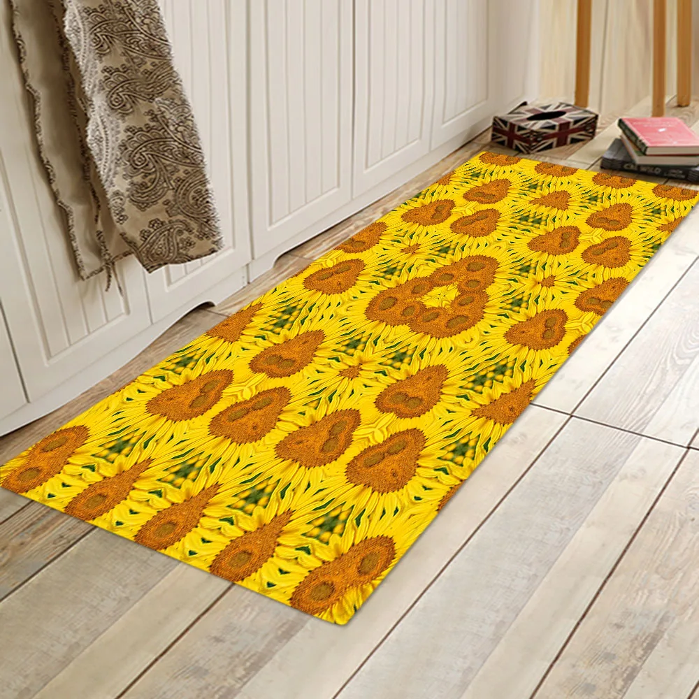 

Kitchen anti-skid floor mat flower leaf sunflower pattern printing home entrance door mat living room bedroom bathroom carpet