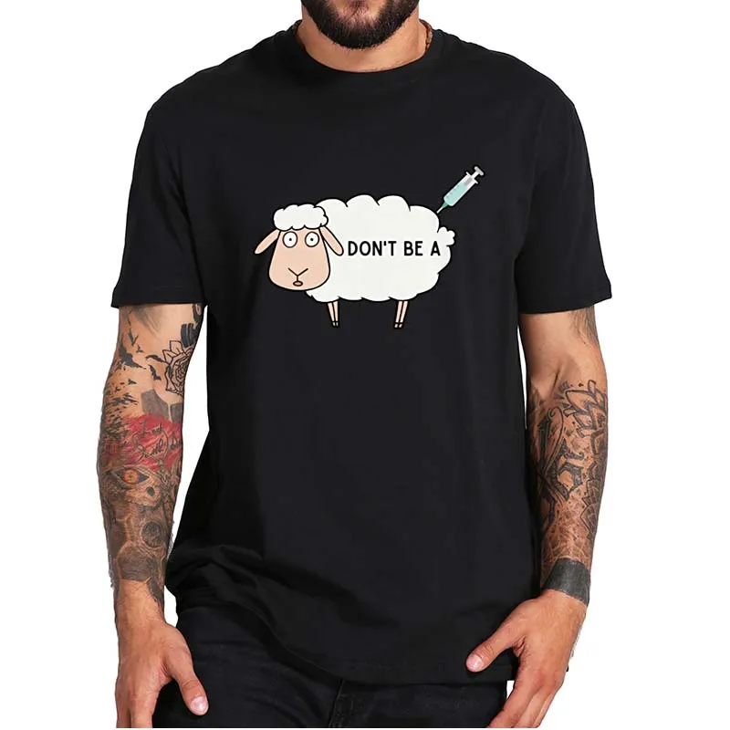 

Sheep Anti Vaccine T-Shirt Unmasked Mandates Vaccination Will Not Comply Funny Tee Casual Cotton Summer Soft T Shirt