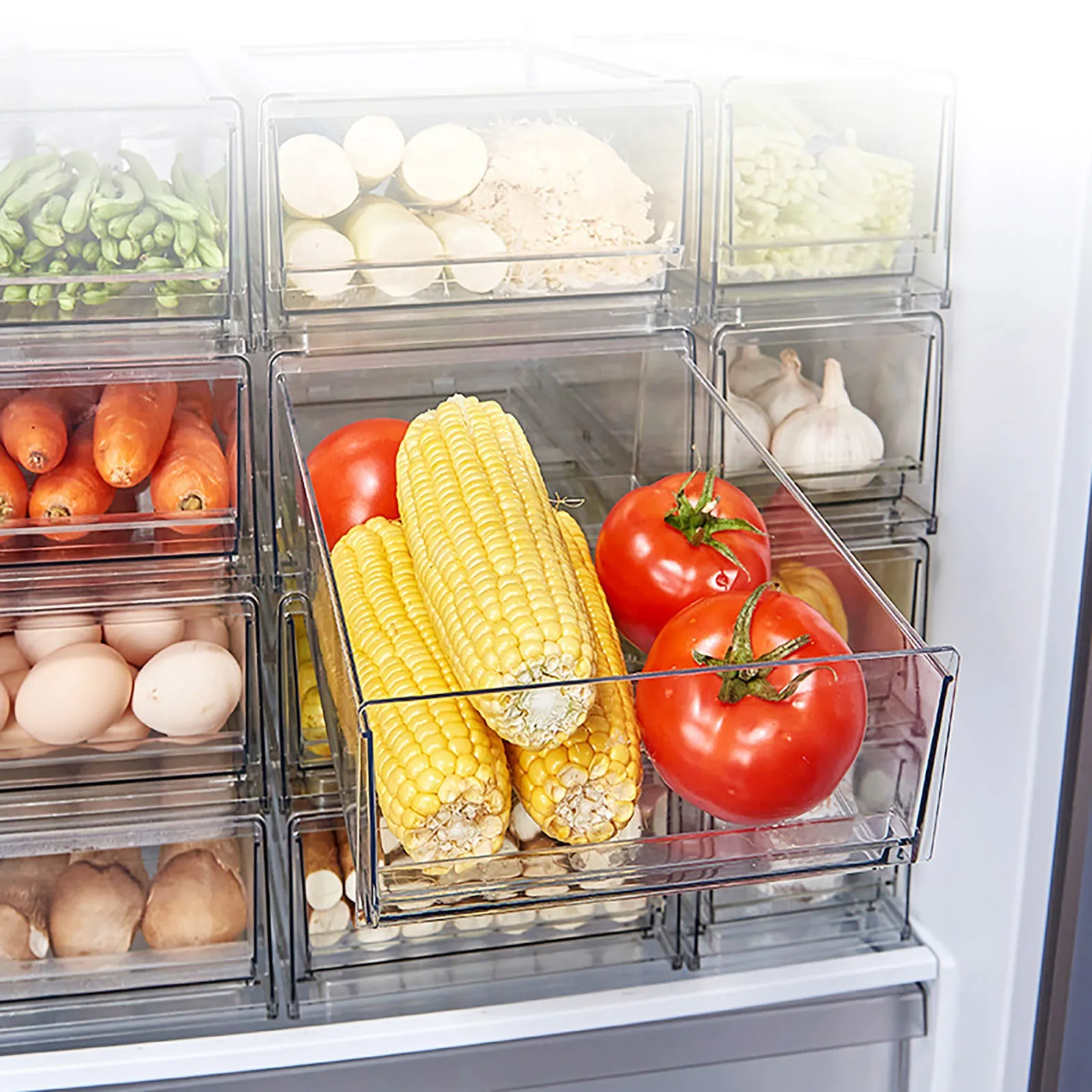 

Stackable Refrigerator Organization Drawers Food Lock Lock Food Storage Containers with Handle Baggies Sandwich Bags Fold Top