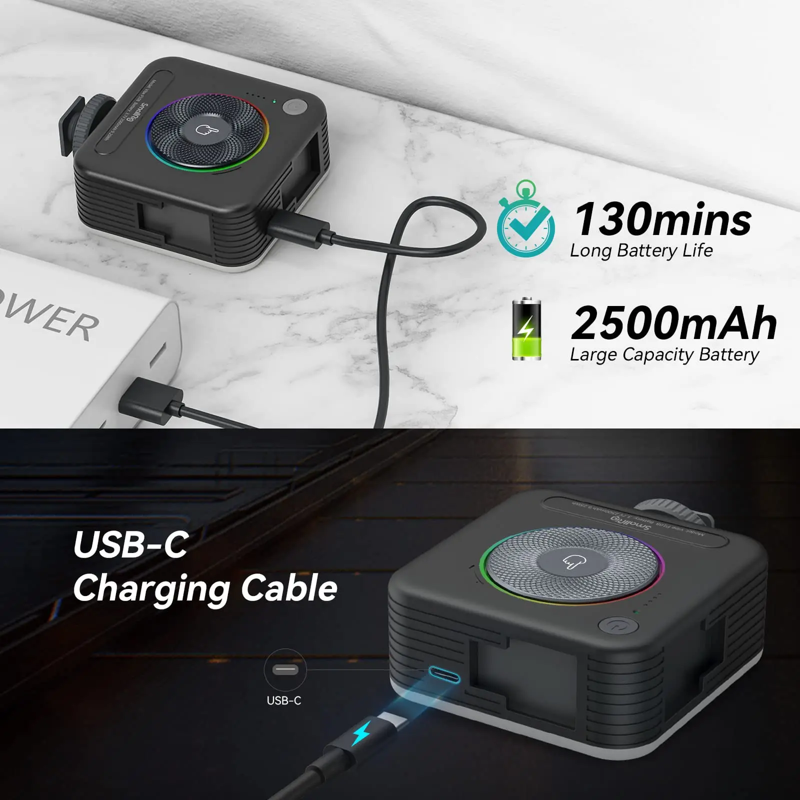 Фото Светодиодный видеосвет SmallRig P108 RGB, портативные LED-лампы для камеры 360° °   Полноцветная фотосъемочная подсветка с 3 креплениями для влогов на YouTube №2