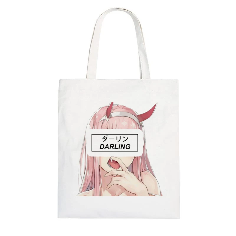 

Canvas Bag Shopper Bags Beach White Hand Bags Summer Kawaii Darling In The Franxx Zero Two Japan Anime Casual Aesthetic Bolsas