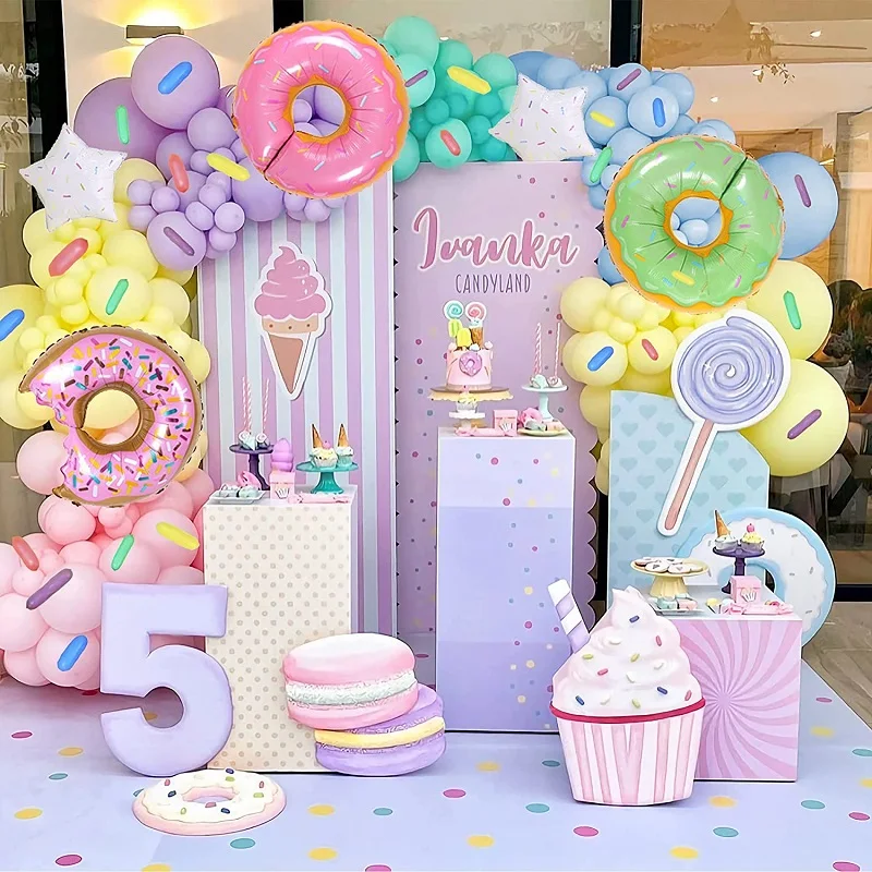

169 Pieces Ice Cream Donut Themed Balloon Garland Arches Set Pink Yellow Blue Balloons Kids Birthday Party Baby Shower Decoratio