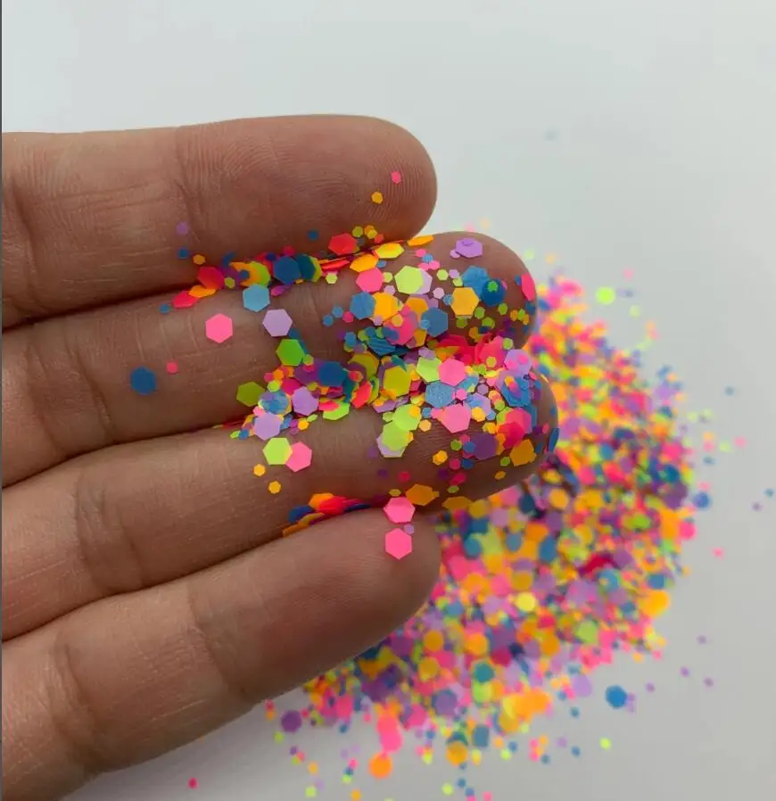 

Confetti Neon Colorful Holographic Chunky Poly Glitter Mix for Glitter Nail Art Glitter Flake Rainbow Multi-Colored Confetti