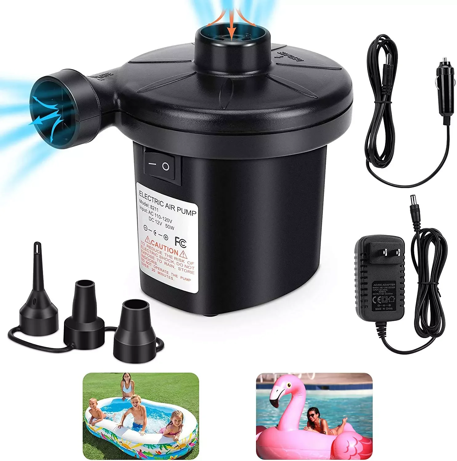 

12V Inflatable Pump Electric Air Mattress Camping Pump Air Compressor Portable Inflator Air Pump For Home Boat EU Plug