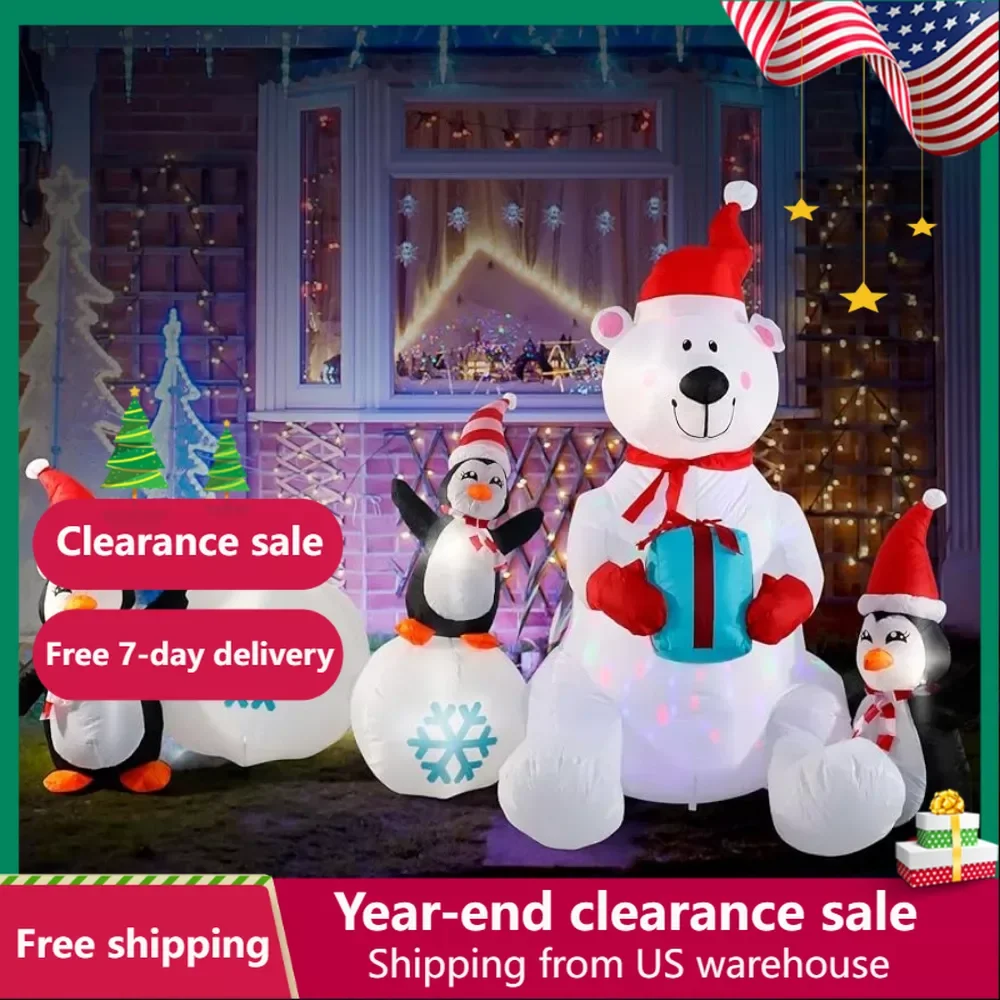 

10FT Snowman Polar Bear Snowball Blow Up Christmas Decorations Outdoor With Colorful Rotating LED Lights Inflatable Santa Claus