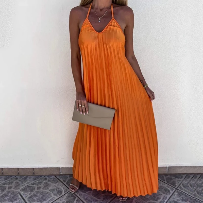 

Женское длинное платье с открытой спиной, повседневное однотонное элегантное Пляжное Платье макси с открытыми плечами и вырезом-лодочкой н...