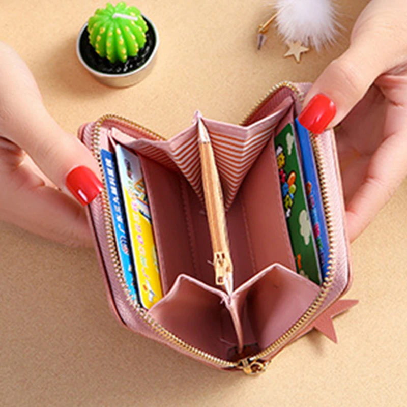 Women Short Wallet Simple Square Wallet Zipper PU Leather Wallet Tassel Mini Coin Purse Female Credit Bank Card Holder cartera