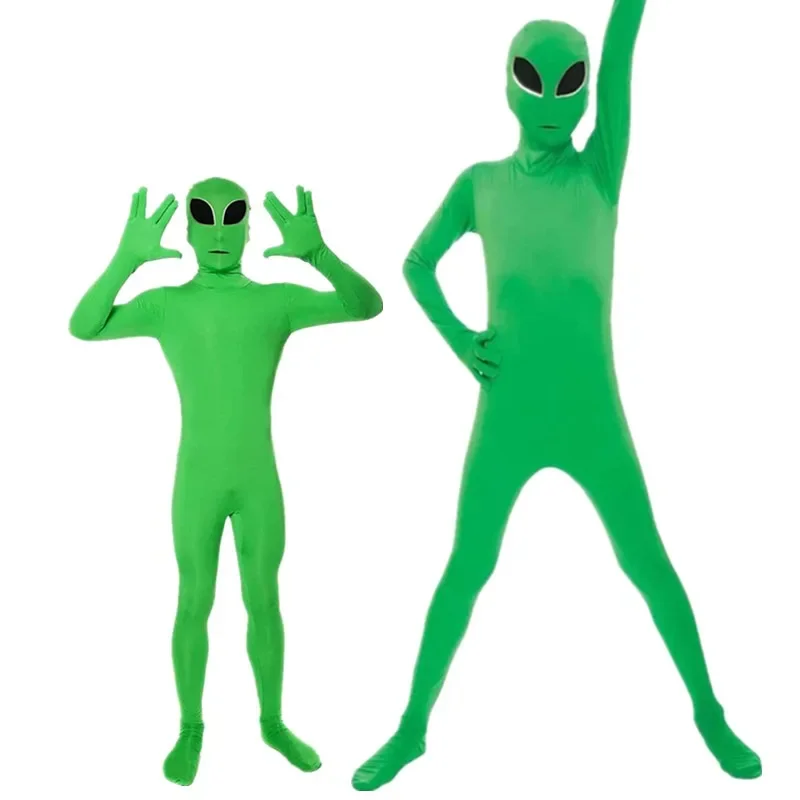 dzieci dorosły chłopcy i obcy Cosplay garnitur zielony Zentai body kombinezon kask odzież na imprezę Halloween