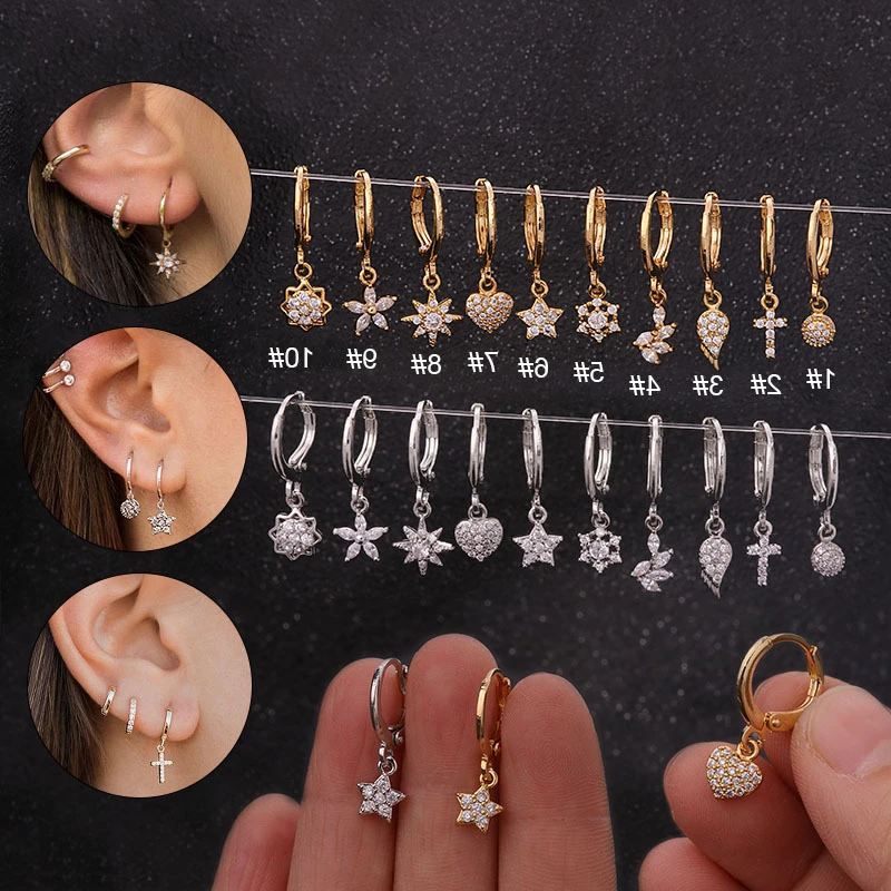 

1Piece Diameter 9mm Cross Heart Screw Dangle Earrings for Women Jewelry Trendy Wing Heart Earrings Piercing Earrings for Girl