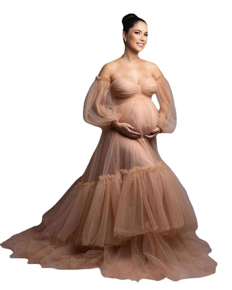 на заказ 18034 # Образец шампанского тюлевое платье для беременных со съемными