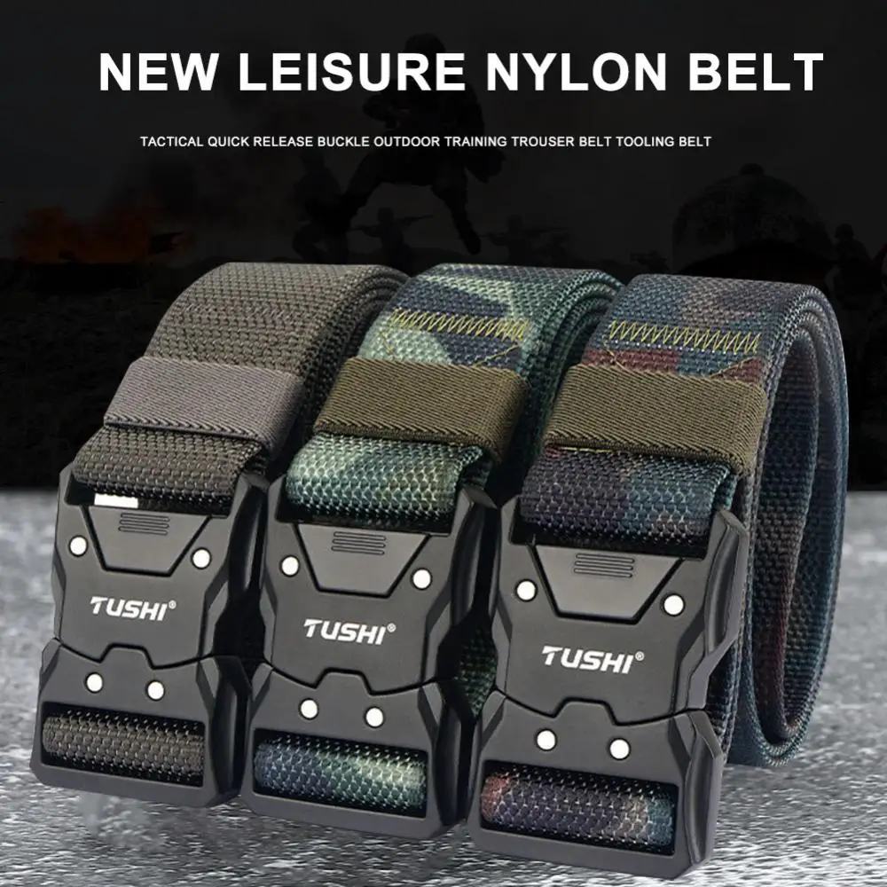 New Men's Casual Nylon Belt Tactical Quick Alloy Quick Release Buckle Tough Military Outdoor Training Pants Belt