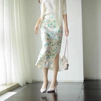 summer silk midi skirts womens korean style satin office lady simple elegant faldas mujer moda loose long black skirts women